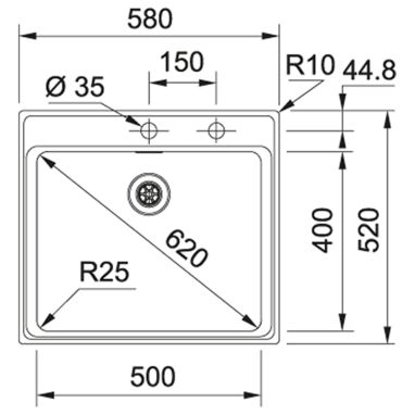 FRANKE Мойка врезная для кухни FRAMES BY FRANKE FSX 210 TPL без крыла полированная (127.0437.853)